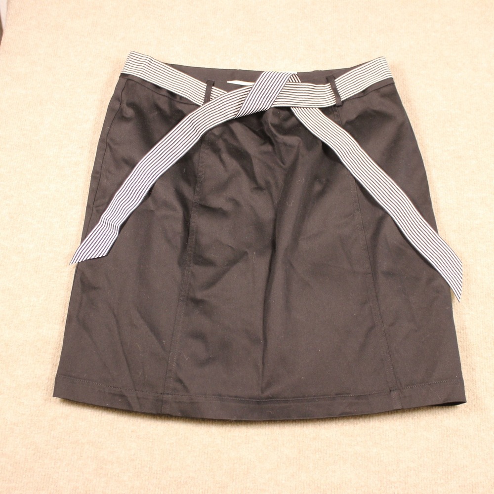 Worthington Stretch Black Pencil Skirt with Striped Tie Belt Size 14 NWT